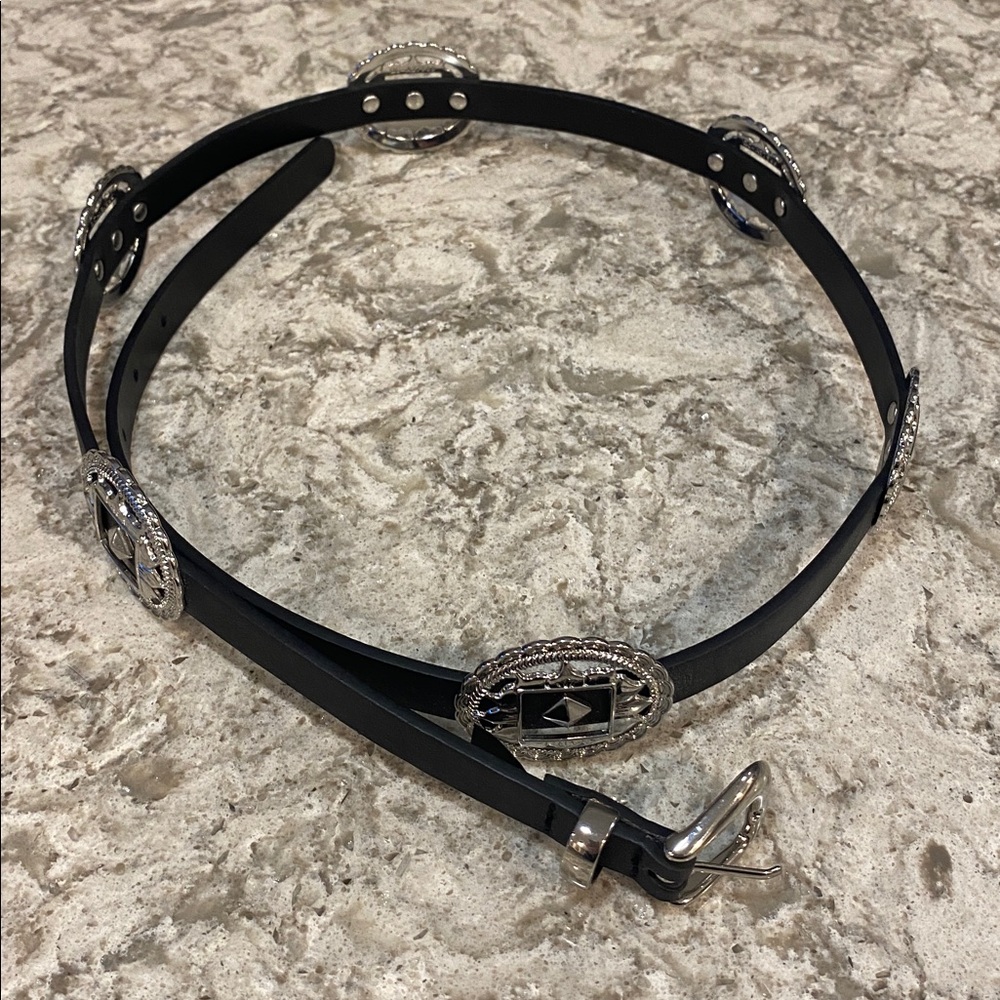Western Concho Black Leather Belt with Silver Concho detail New L slim